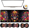 TGFEWYTJYJ Extended Gaming Mouse Pad,Memory Foam Ergonomic Keyboard Mouse Wrist Rest Support Set,Large Desk Mat with Stitched Edges,Non-Slip Base Mousepad Home Office,Skull in Flowers by GFEWYTJYJ