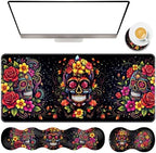 TGFEWYTJYJ Extended Gaming Mouse Pad,Memory Foam Ergonomic Keyboard Mouse Wrist Rest Support Set,Large Desk Mat with Stitched Edges,Non-Slip Base Mousepad Home Office,Skull in Flowers by GFEWYTJYJ