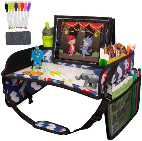 Lusso Gear Kids Travel Tray for Car - Road Trip Essentials for Kids - Car Seat Tray for Toddlers & Kids - Lap Tray for Airplane, Kids Travel Desk, Road Trip Activities (Airplanes) by LussoGear