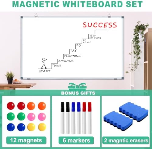 H-Qprobd White Board Dry Erase Boards for Wall 5' x 3' Magnetic Whiteboard - 60"x36" Aluminum Presentation Large Whiteboard with Long Pen Tray, 6 Markers, 2 Erasers &12 Magnets - Image 3