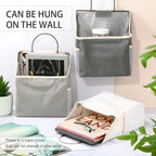 Woanger 12 Pcs Wall Hanging Storage Bag Wall Hanging Organizer Bag Over The Door Closet Basket Containers Bins with Hooks Pockets for Bedroom Bathroom, 15 x 4.3 x 8.7''(White, Dark Gray, Light Gray) - Image 5
