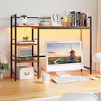 HavenlyYouth Desk Shelf with LED Light Strip, 3-Tier Storage Desktop Organizer Shelf, 38.6" Wood Desktop Bookshelf for Computer Monitor, Desk Hutch for Home Office Dorm, Rustic - Image 2