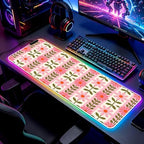 RGB Vintage Pink Flower Gaming Desk Mat, XL Floral Mouse Pad - Image 5