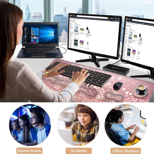 Keyboard Wrist Rest and Mouse Pad with Wrist Support Set Ergonomic Coaster,Memory Foam,Easy Typing Pain Relief,Large XL Desk Mat 31.5"x 11.8",Rose Gold Glitter Quote Bible Verse Psalm 46-5 - Image 7