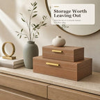 Decorative Storage Boxes with Lids, PU Faux Leather, 2 Pack, Brown - Image 5