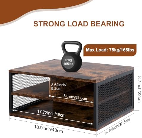 2 Tier Printer Stand with Storage, Wooden Printer Shelf with Metal Frame, Desktop Paper Organizer for Home Office, Multi-Functional Desk Rack for Fax Scanner, Brown - Image 5