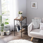 VECELO Tall End Table with Metal Basket,Nightstand with Shelf Storage Organizer, Wood Night Stand with Metal Frame, Waterproof for Bedroom, Living Room, Bathroom - Image 3