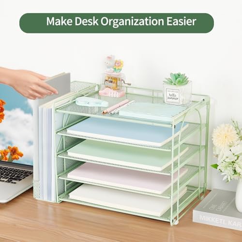 AUPSEN Desk Organizers and Accessories, 5-Tier Desktop Paper File Organizer with Removable File Holder, Desk Accessories & Workspace Organization for Home Office Supplies (Mint) - Image 5