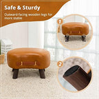 LUE BONA Small Curved Foot Stool with Handle, Whisky Brown Velvet Footstool and Ottomans, Modern Foot Rest with Wooden Legs, Step Stool with Padded Seat for Couch, Living Room - Image 4
