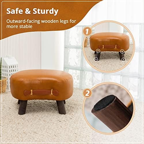 LUE BONA Small Curved Foot Stool with Handle, Whisky Brown Velvet Footstool and Ottomans, Modern Foot Rest with Wooden Legs, Step Stool with Padded Seat for Couch, Living Room - Image 4