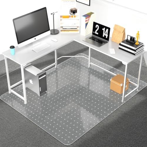 Office Chair Mat for Carpeted Floor, 63"x51" Clear Desk Mat for Carpet Large Protector Floor Mat On Low Pile Carpets, Easy Glide Rolling Plastic Floor Mat, Computer Chair Mat for Home Office by PHOUZIN
