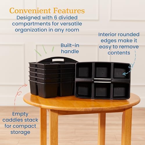 ECR4Kids 6-Compartment Large Plastic Caddy, Multipurpose Organization, Black, 6-Pack - Image 5