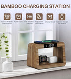 Bamboo Charging Station for Multiple Devices, 15W Fast Wireless Charger Night Light with 3 Color& 4 Adjustable Brightness, Night Stand Charger Station for iPhone/iWatch/AirPods (6955) - Image 4