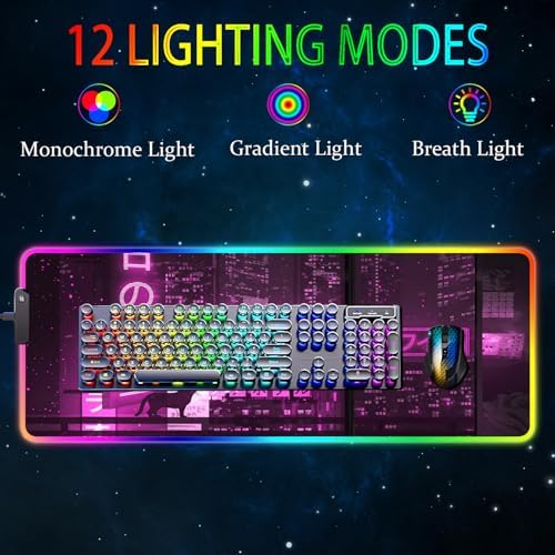 RGB Gaming Mouse Pad, Large Mousepad with Led Light, Gaming Accessories Keyboard Pad for Desk, Non-Slip Rubber Base Big Mouse Mat for Gamer, 31.5 X 11.8 Inch, Purple Anime - Image 2