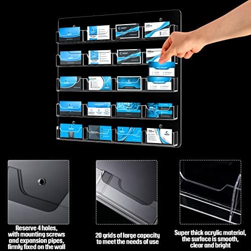 Hillban Acrylic Business Card Holder Wall Mount Office, 20 Pockets - Image 3