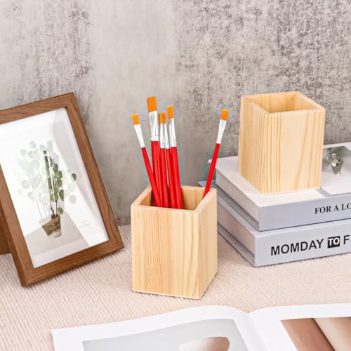 24 Pack Square Unfinished Wooden Pencil Holder, 3 x 3 x 4 Inch Wood Pencil Cup Holder, Wood Crafts Pencil Cup for Desk, Office, DIY Project - Image 5