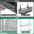Multi-Model Under Desk Cable Management 2 Pack Metal Under Desk Wire Management Tray Clamp Mount Under Table Cord Management No Damage The Desk White - Image 4