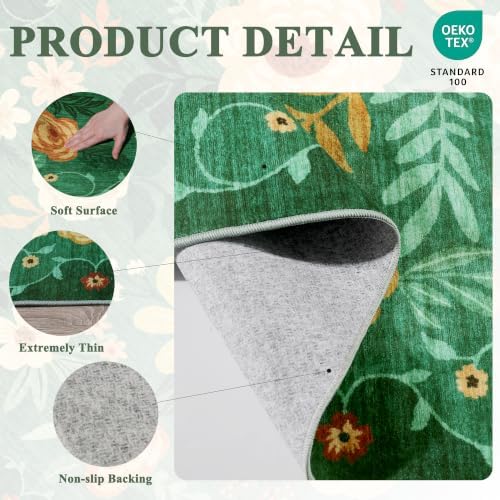 DUKINO 4x6 Area Rug, Floral Washable Office Chair Rug Non Slip, Dark Green - Image 4