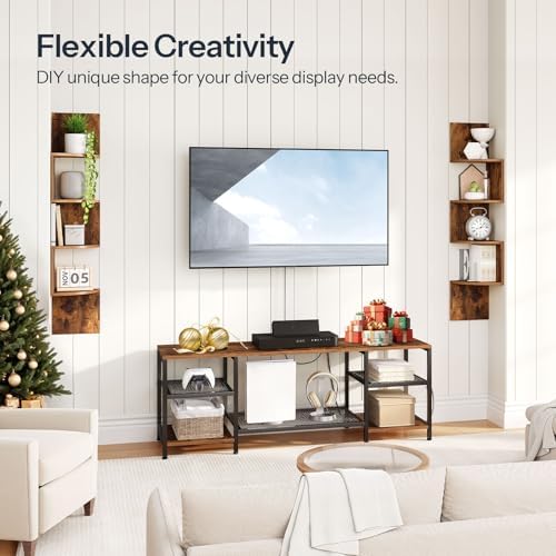 HOOBRO Corner Shelf Wall-Mounted, Set of 2 Floating Corner Shelves for Wall, 4-Tier Corner Bookshelves Floating Shelf for Wall Corner Shelves for Living Room Bedroom Bathroom Home Office Rustic Brown - Image 5