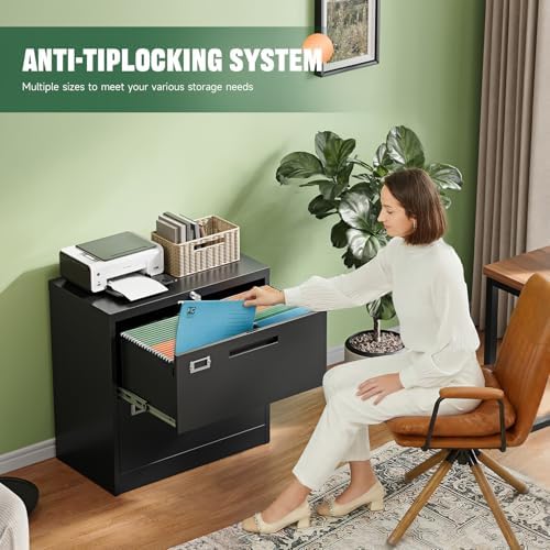 Letaya 2 Drawer File Cabinet with Lock,Metal Lateral Filing Cabinet for Home Office,Hanging Letter/Legal/A4 Size (Black, H27.95×W28.35×D15.74) - Image 4
