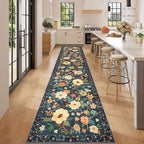 DUKINO 2.6x12 Kitchen Runner Rug, Floral Non Slip Washable Rug, Navy Blue - Image 3