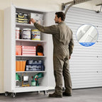 MIIIKO 75" Tall Metal Storage Cabinet with Wheels,Garage Storage Cabinets with Lock,Heavy Duty Tool Cabinets with 2 Doors and 4 Shelves for Garage,Home Office,Shop,Warehouse（White） - Image 6