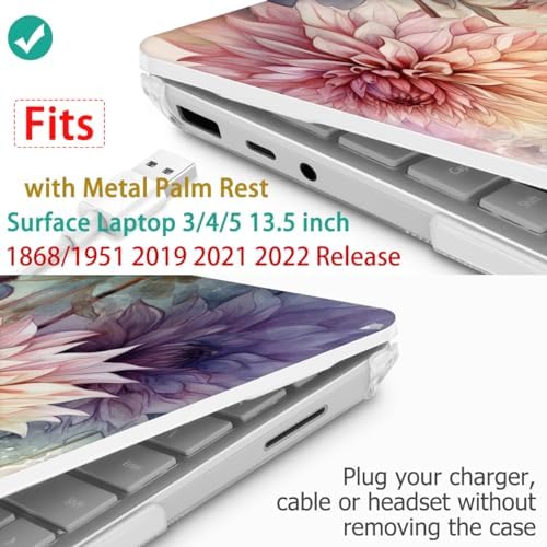 Mektron Case for 13.5" Microsoft Surface Laptop 5/4/3 with Metal Palm Rest Model 1951/1868, 2019/2021/2022 Release Plastic Hard Shell Cover with Screen Protector + Keyboard Cover, Watercolor Dahlias - Image 3