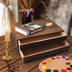 2-Drawer Wooden Desk Organizer Wood Desktop Storage Cabinet A4 File Cabinet Tabletop Storage Box Desk Drawer Organizer Paper Holder Carbonization for Home Office Workspace - Image 2