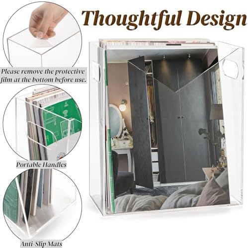Noamus Acrylic Magazine Holder, Newspaper Stand Organizer with Handles, Anti-Slip Clear File Rack, Modern Book Basket Box, Mail Storage Bin Space Saver for Home Office Bathroom Bedroom Living Room - Image 3