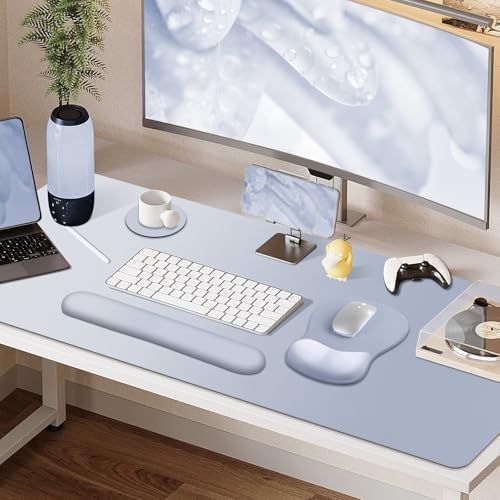 4-in-1 Large Gaming Mouse Pad, Keyboard Wrist Rest Pad & Wrist Support Mousepad Set, Extended Desk Pad Waterproof Desk Mat Protector for Home Office Decor Study Game 35.4×15.7 Inches I Gradient Gray - Image 5