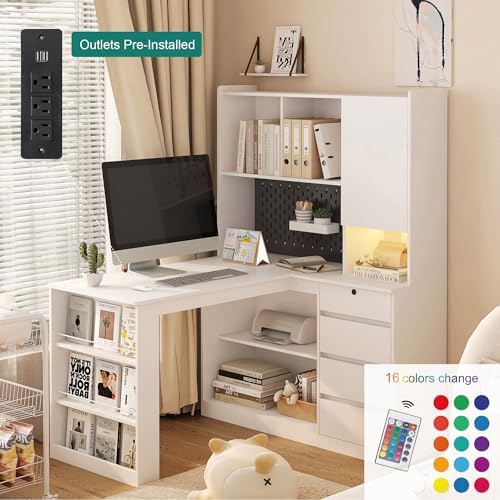 51.6" White Corner Computer Desk with Drawers for Home Office - Image 4