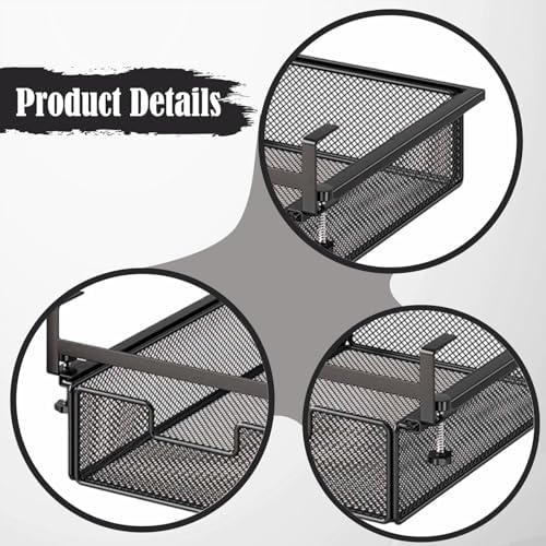 under Desk Drawer Basket Clamp on Container Saving Mesh Metal Desk Attachment File Holder Slide Out Organizer, Black S - Image 2