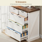 SEDETA Farmhouse File Cabinet with 5 Drawers, Filing Cabinet for Home Office, Wood Office File Cabinets for Letter/Legal/A4 Size, File Cabinets with Printer Stand, White and Brown - Image 6