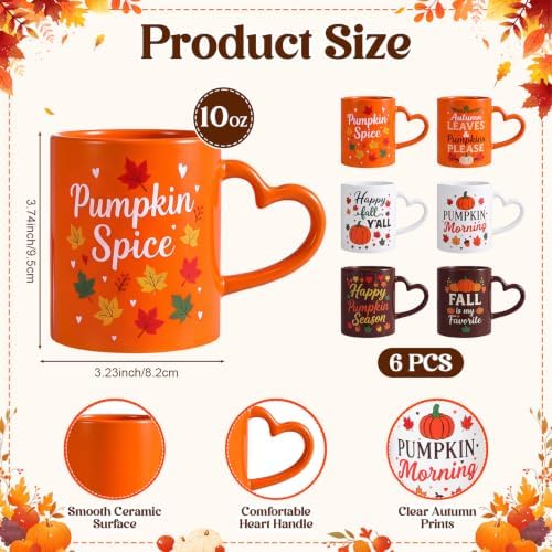 Pickmesh Fall Coffee Mug Set of 6, 10 oz Ceramic Teacher Mugs - Image 2