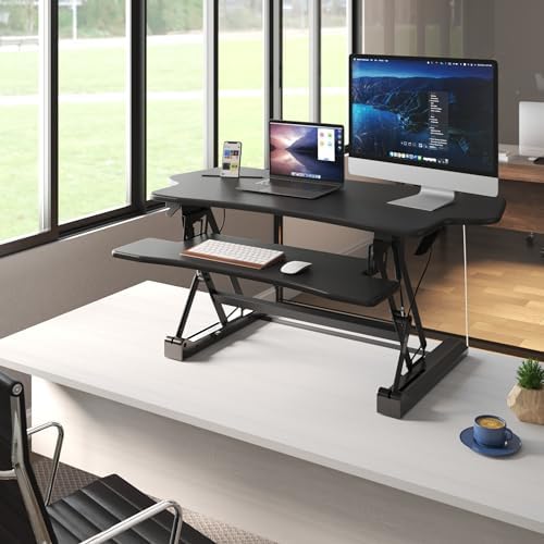 Mount-It! Standing Desk Converter 48" Wide Sit Stand Extra Large Desk Riser - Image 2