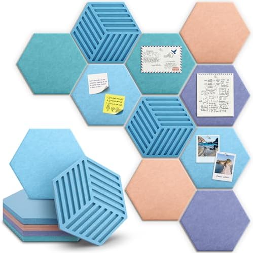Hexagon Large Cork Bulletin Board Tiles, Peel and Stick Felt Wall Panels for Vision, Message Center, Picture and Prayer Board for Office, Dorm, Room and Desk Decor(Coastal Haze) by faainit