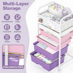 5 Drawer Rolling Storage Cart with Pegboard Top and Hooks, Dreamy Color - Image 3