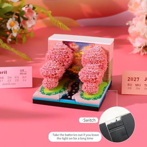 3D Calendar 2027,3D Memo Pad Time Piece Calendar 2027 Creative Desk Calendar Art Paper Sculpture Peach Forest, 2027 Tear Off Calendar DIY Decorative Gift - Image 4