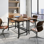 Giantex 8FT Conference Table, 4 PCS 48" Rectangular Mobile Meeting Room Desk with Removable Storage Bag & 2 Hanging Hooks, Rolling Modern Seminar Table for Office Conference Room, Rustic Brown - Image 7