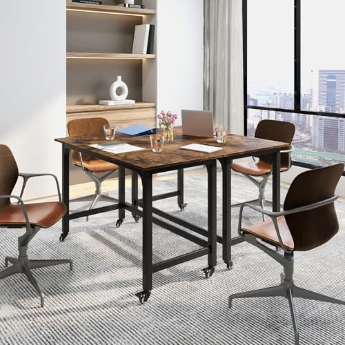 Giantex 8FT Conference Table, 4 PCS 48" Rectangular Mobile Meeting Room Desk with Removable Storage Bag & 2 Hanging Hooks, Rolling Modern Seminar Table for Office Conference Room, Rustic Brown - Image 7