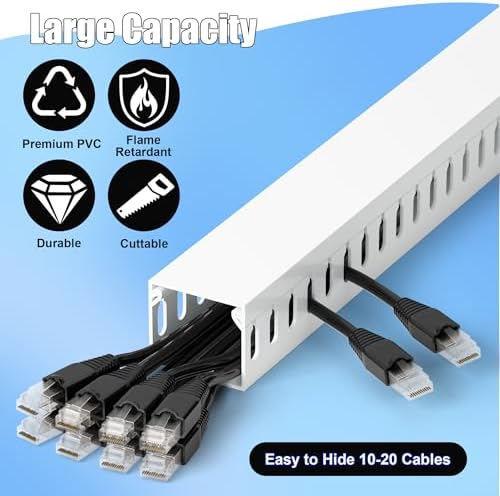 1.4"H x 1.6"W Cable Raceway, 12ft Under Desk Wire Management Channel, White - Image 3