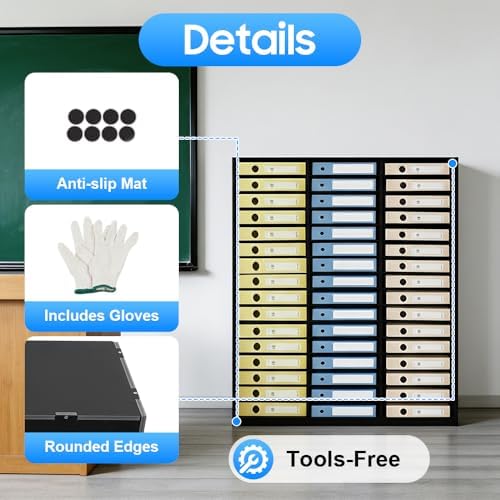 Literature Organizer with 48 Compartments, Adjustable File Sorter Mail Center, PVC Paper Storage Cabinet with Shelves for Home, Office & Classroom, Black - Image 7