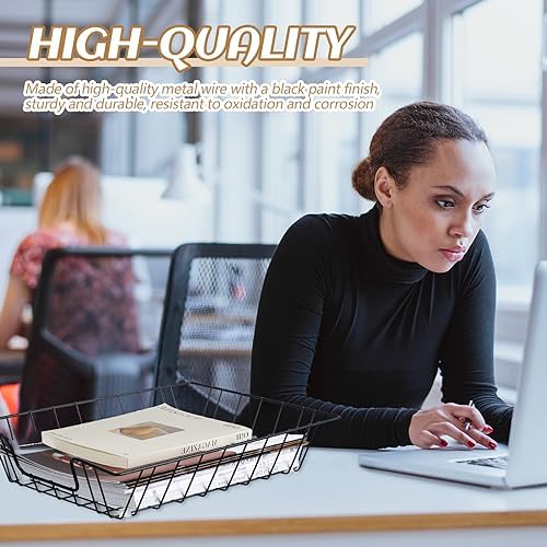 Yeaqee 3 Pcs Letter Tray Classroom Paper Trays,14'' X 10'' X 3'',Black - Image 4