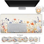 Keyboard Wrist Rest and Mouse Pad Set,31.5x11.8 Inches Desk Mat,Waterproof Non-Slip Ergonomic Wrist Support for Pain Relief,Extended Desk Protector for Office Home Gaming,Wildflower Pattern - Image 3