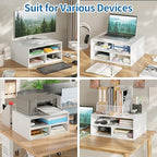 ALISENED Printer Stand for Desk, 2-Tier Wooden Desk Organizer, White - Image 7