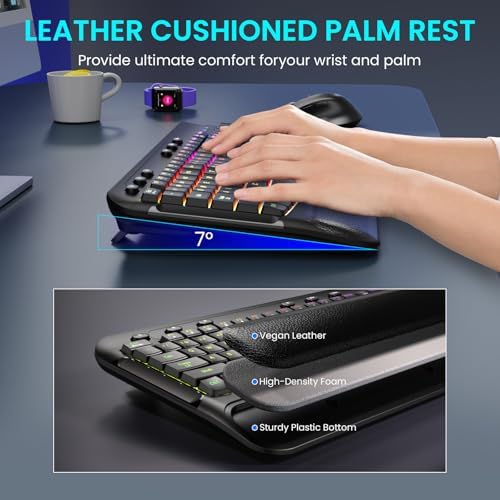 Wireless Keyboard Mouse Set, 9 RGB Backlit, Wrist Rest,Wave Quiet Keys - Image 4
