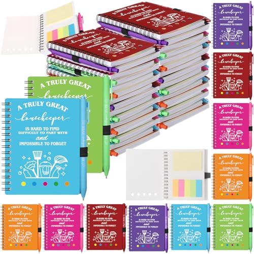 Resurhang 24 Sets Housekeeper Week Appreciation Gifts Housekeepers Cleaning Design Notebook with Pen in Holder and Sticky Note Notepad Index Tab Team Inspirational Gift for Housekeeping Employee by Resurhang