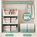 Pinkpum Green Boy Closet Organizers and Storage Stackable Plastic Drawer Basket for Clothing Stackable Storage Bins Shelf Storage Container for Rv Closet Wardrobe Bedroom Bathroom Playroom Man 8 Pack - Image 4
