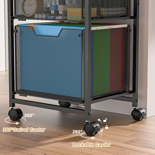 Feyejade 6-Tier Rolling File Cart Multi Mobile Drawer Cabinet Black - Image 5