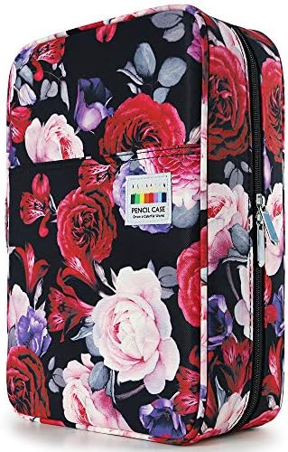 YOUSHARES Colored Pencil Case 304 Slots Pen Case Organizer with Handy Wrap & Zipper, Multilayer Holder for Prismacolor Colored Pencils & Gel Pen (Red Pink Rose) by YOUSHARES